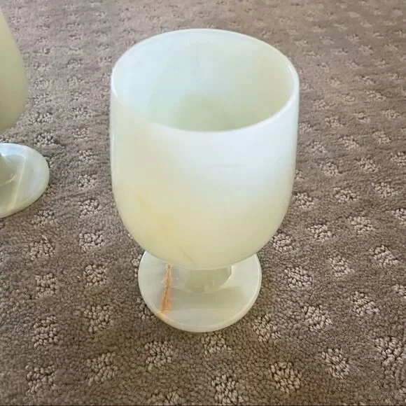 Set of 4 Vintage Green Opal Marble Wine Glasses Goblets - Picture 11 of 15